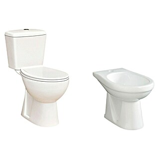Pack de WC + bidé Bahía (Con borde de descarga, Salida WC: Vertical, Blanco)
