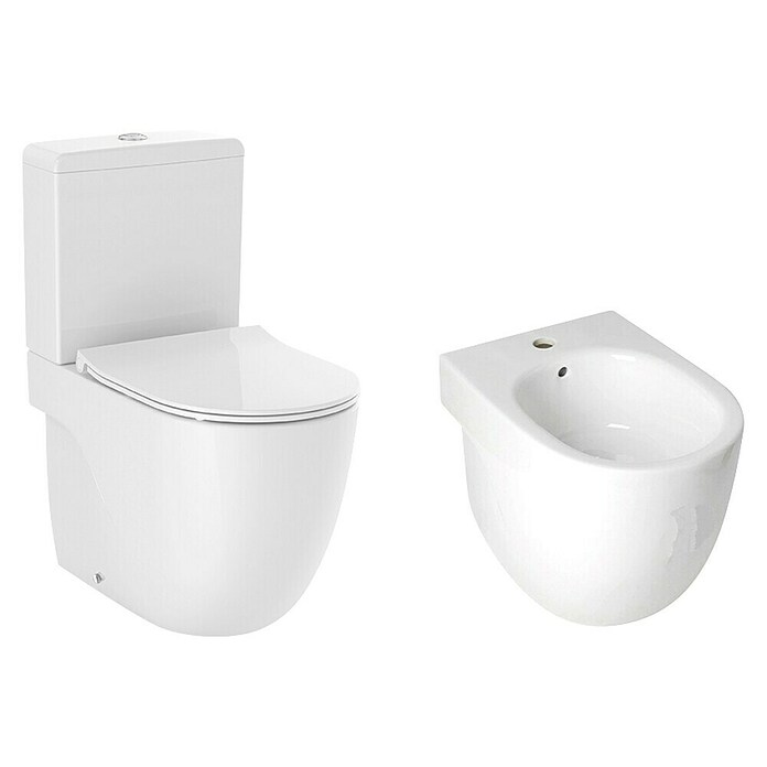 Roca Teras Pack de WC + bidé (Sin borde de descarga, Salida WC: Vertical, Blanco) | BAUHAUS