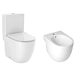 Roca Teras Pack de WC + bidé (Sin borde de descarga, Con esmalte antibacteriano, Salida WC: Vertical, Blanco)