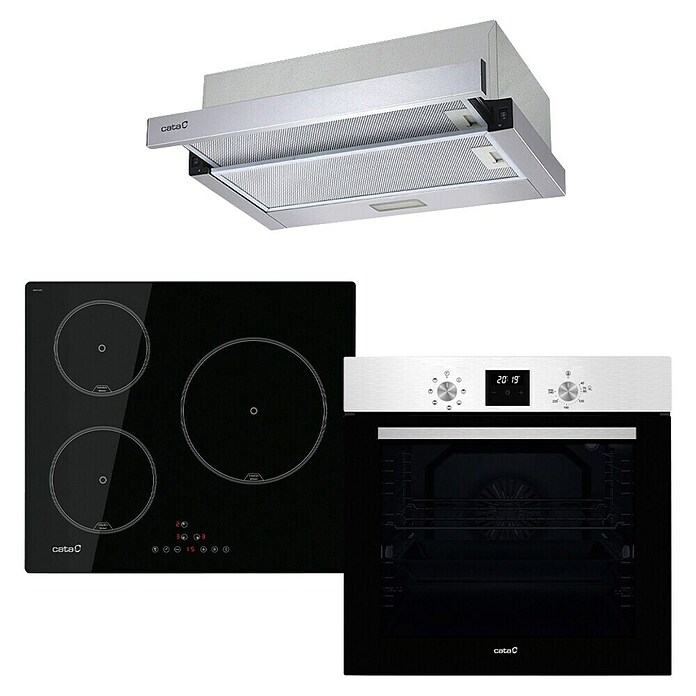 Cata Set de horno empotrado + placa de cocción y campana extensible (Volumen horno: 80 l, Número de zonas de temperatura: 3 ud., Máx. Potencia de aire de la campana extractora: 300 m³/h) | BAUHAUS