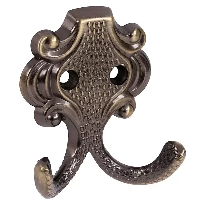Walteco Garderobenhaken Geel II - L x B x H: 60 x 70 x 28 mm, Anzahl Haken: 2 Stk., Brüniert - Verzierte doppelte Garderobenhaken aus Antikbronze mit Struktur.