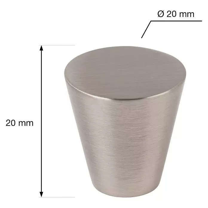 Walteco Möbelknopf Terst - Durchmesser: 20 mm, Sonstige, Edelstahl-Optik - Konischer Möbelgriff aus satiniertem Metall, Ø 20mm, 20mm Höhe.