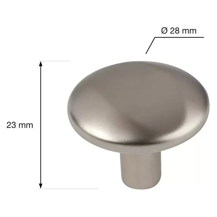 Walteco Möbelknopf Zamora - Durchmesser: 28 mm, Sonstige, Vernickelt matt - Satinierter Möbelknauf, 28 mm Durchmesser und 23 mm Höhe.