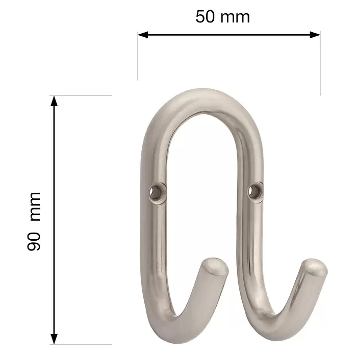 Walteco Garderobenhaken Artur - B x L: 50 x 90 mm, Anzahl Haken: 2 Stk., Edelstahl-Optik - Gebürsteter Edelstahl-Doppelkleiderhaken, 90 mm hoch und 50 mm breit.
