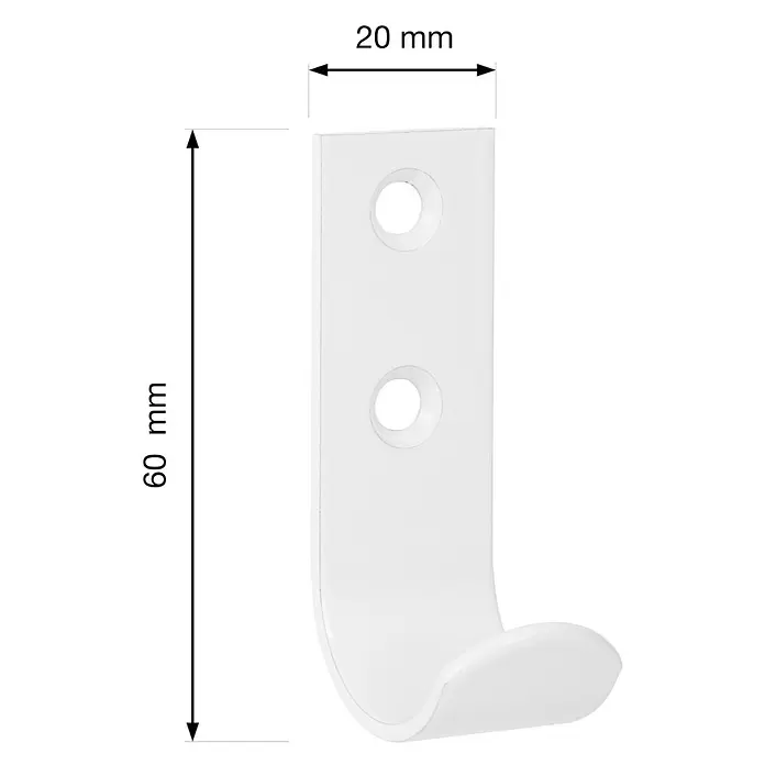 Walteco Garderobenhaken Haken A1 - L x B x H: 60 x 20,2 x 30,5 mm, Anzahl Haken: 1 Stk., Weiß - Weißer Wandhaken mit zwei Befestigungslöchern, 60 mm hoch und 20 mm breit.