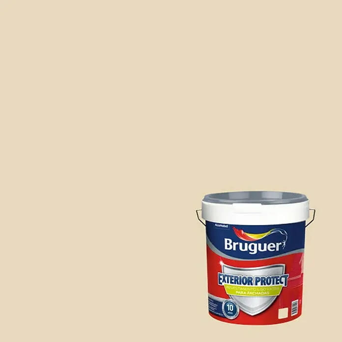 Bruguer Pintura para fachadas de acrilato puro Exterior Protect Extra - Beige, 15 l - Un cubo de pintura para fachadas Bruguer Exterior Protect en un color claro y cremoso para exteriores, ideal para fachadas con 10 años de protección.