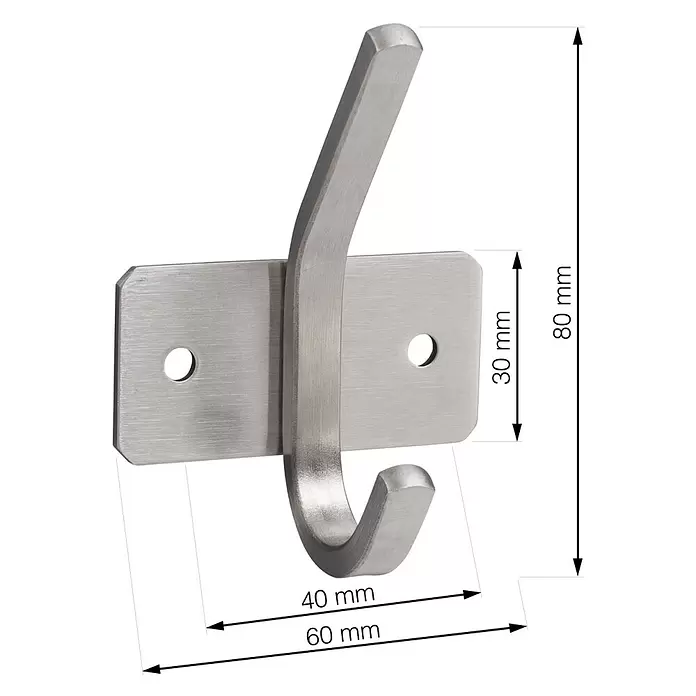 Walteco Garderobenhaken - L x B x H: 60 x 53 x 44 mm, Anzahl Haken: 1 Stk., Metall-Optik - Wandhaken aus gebürstetem Edelstahl mit rechteckiger Montageplatte, mit Abmessungen.