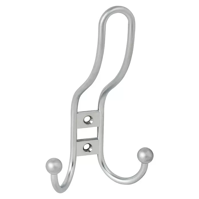 Walteco Garderobenhaken Lorex I - L x B x H: 133 x 74,5 x 55 mm, Anzahl Haken: 3 Stk., Verchromt matt - Silberfarbener Metall-Doppelhaken mit zwei Befestigungslöchern.