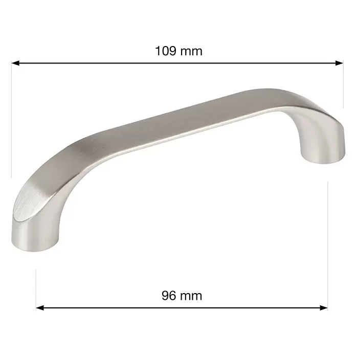 Walteco Möbelgriff Galileo - Lochabstand: 96 mm, Sonstige, Edelstahl-Optik - Gebürsteter, silberfarbener Möbelgriff, gebogen, 109 mm Gesamtlänge, 96 mm Lochabstand.