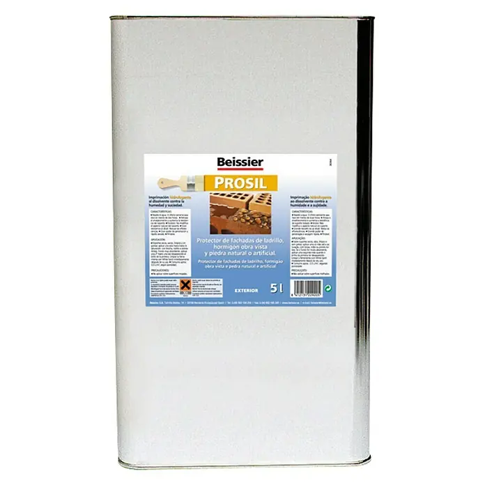 Beissier Impermeabilizante Prosil - 5 l, Incoloro - Imagen del producto de una lata de 5L de Beissier PROSIL protección de fachadas para mampostería, hormigón y piedra natural o artificial.