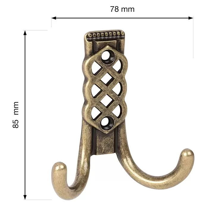 Walteco Garderobenhaken Borneo II - L x B x H: 85 x 78 x 36 mm, Anzahl Haken: 2 Stk., Brüniert - Verzierte Doppelgarderobe aus Antikmessing, 85x78 mm.