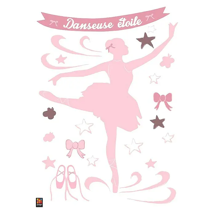 Vinilo de pared Bailarina - 68 x 48 cm, Rosa, Plástico - Adhesivo de pared de bailarina rosa para habitaciones de niñas. Perfecto como decoración y aporta un toque lúdico a la habitación.