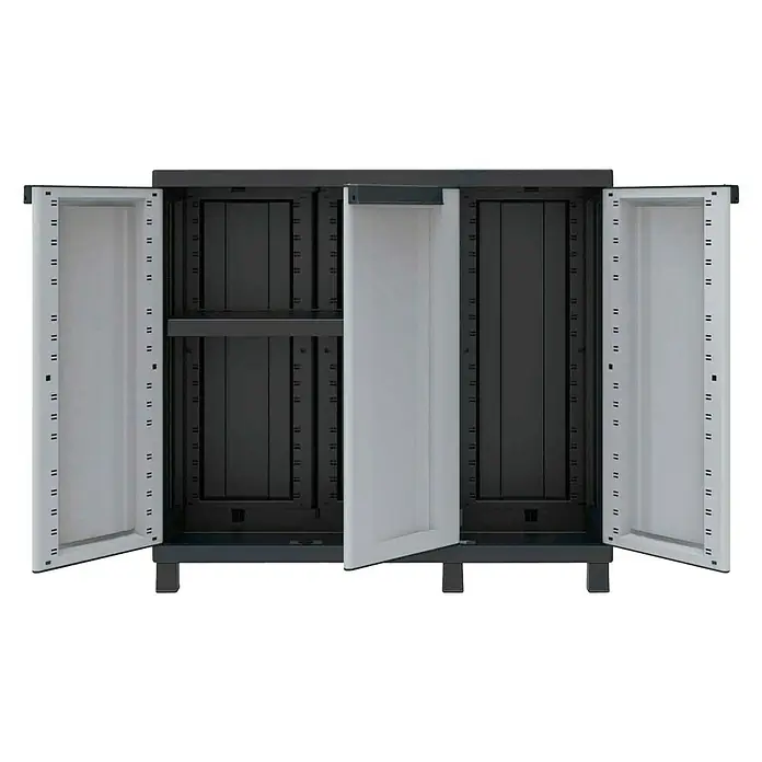Terry Kunststoff-Mehrzweckschrank Twist Black 102B - L x B x H: 39 x 102 x 91,5 cm - Schrank mit geöffneten Türen, ideal für die Aufbewahrung im Innen- und Außenbereich. Das robuste Design bietet viel Stauraum.