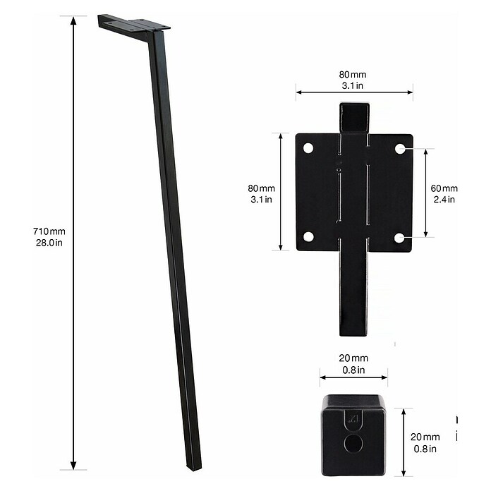 Wagner System Postolje za namještaj  (D x Š x V: 20 x 20 x 710 mm, Čelik) | BAUHAUS