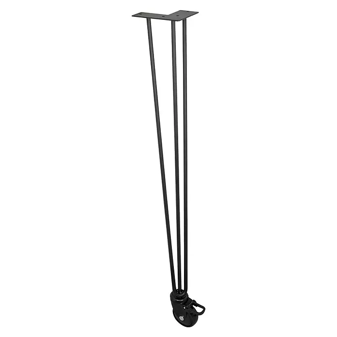 Wagner System Möbelfuß - L x B x H: 120 x 120 x 810 mm, Stahl - Schwarzes Metall-Hairpin-Bein mit angebrachtem Lenkrolle.