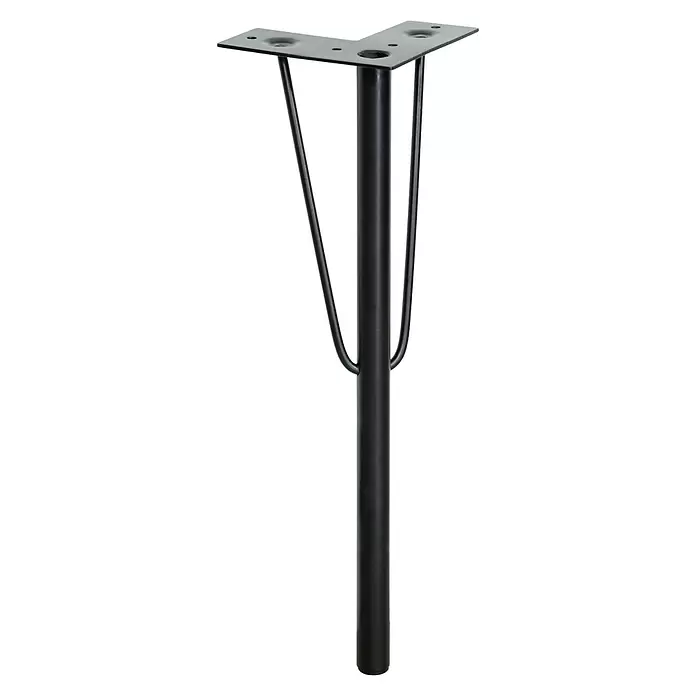 Wagner System Möbelfuß HAIRPIN SA 8440 - L x B x H: 120 x 120 x 400 mm, Stahl - Schwarzes Metallmöbelbein mit flacher Montageplatte und zwei verstärkenden Stützstangen.