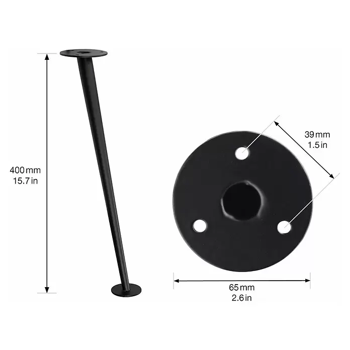 Wagner System Möbelfuß - Ø x H: 80 x 400 mm, Stahl - Schwarzer Metall-Möbelfuß, 400mm hoch, mit 65mm runder Montageplatte.