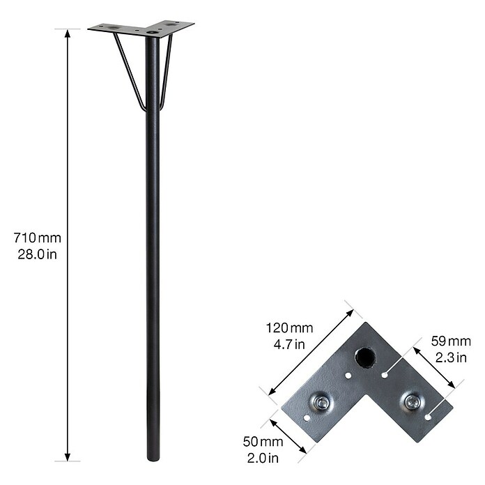 Wagner System Postolje za namještaj HAIRPIN SA 8471  (D x Š x V: 120 x 120 x 710 mm, Čelik) | BAUHAUS