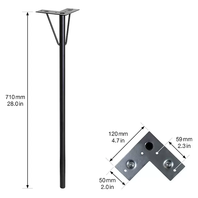 Wagner System Möbelfuß HAIRPIN SA 8471 - L x B x H: 120 x 120 x 710 mm, Stahl - Schwarzes Metall-Tischbein, 710mm hoch, mit L-förmiger Montageplatte.