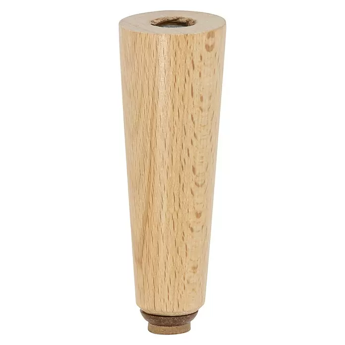 Wagner System Möbelfuß - Ø x H: 35 x 110 mm, Holz - Konisch zulaufender Möbelfuß aus hellem Naturholz mit runder Oberseite und braunem Sockel.