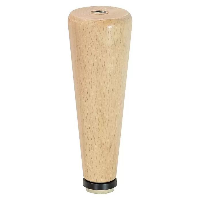 Wagner System Möbelfuß Classic - Ø x H: 60 x 160 mm, Holz, Braun - Konischer, heller Holzmöbelfuß mit Metalleinsatz oben und schwarzer Unterseite mit Filzgleiter.