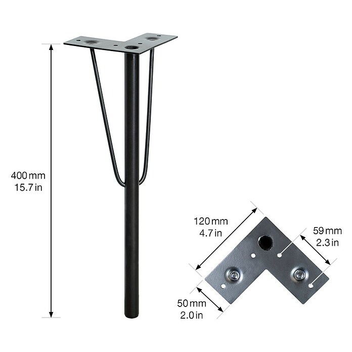 Wagner System Postolje za namještaj HAIRPIN SA 8440  (D x Š x V: 120 x 120 x 400 mm, Čelik) | BAUHAUS