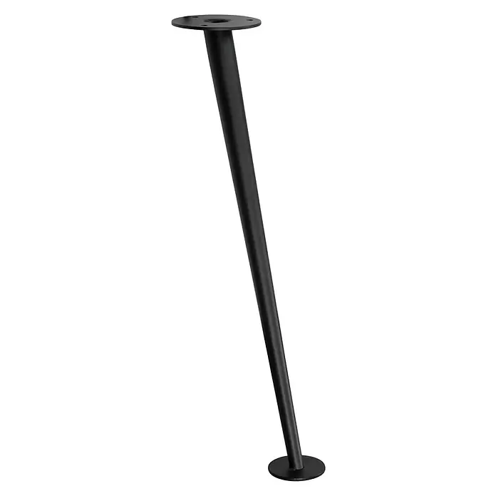 Wagner System Möbelfuß - Ø x H: 80 x 400 mm, Stahl - Schwarzes, angewinkeltes Metall-Tischbein mit runden Montageplatten.