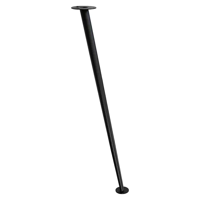 Wagner System Möbelfuß - Ø x H: 95 cm x 710 mm, Stahl - Angewinkeltes schwarzes Metall-Möbelbein mit oberer Montageplatte und unterem Fuß.