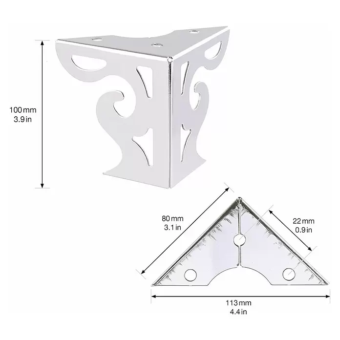 Wagner System Möbelfuß Sofa Style - L x B x H: 8 x 8 x 10 cm, Stahl - Silberfarbener Metall-Eckschutz mit dekorativen Schnörkeln.
