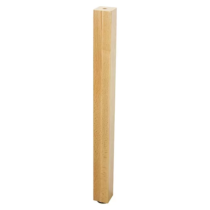Wagner System Möbelfuß Classic ST 7874 - L x B x H: 60 x 60 x 720 mm, Holz - Heller Möbelbein aus Naturholz mit quadratischem Profil, vorgebohrtem Loch oben und Bodengleiter unten.