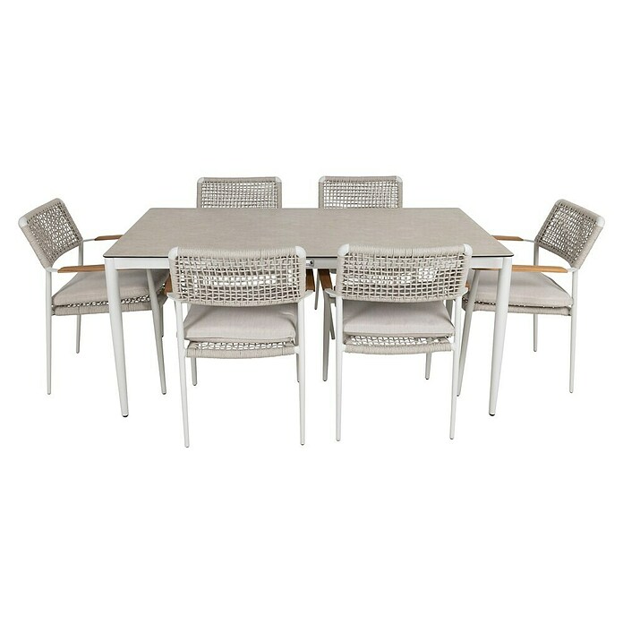 Kactus republic Conjunto de muebles Morea (7 pzs., Aluminio/Cuerda, Perla) | BAUHAUS
