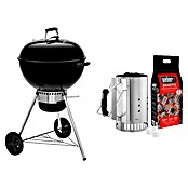 Weber Barbacoa redonda con tapa Original Kettle E-5730 + Chimenea de encendido Rapidfire (Diámetro de la superficie de la parrilla: 57 cm, Negro/Plateado) | BAUHAUS