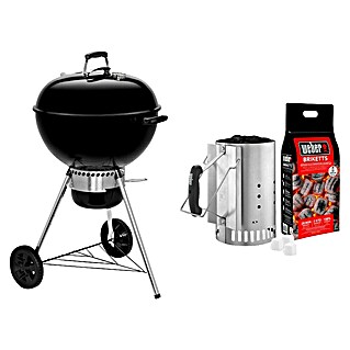 Weber Barbacoa redonda con tapa Original Kettle E-5730 + Chimenea de encendido Rapidfire (Diámetro de la superficie de la parrilla: 57 cm, Negro/Plateado)