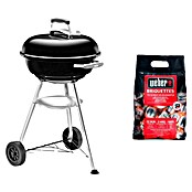Weber Barbacoa redonda con tapa Compact Kettle 47 + Briquetas (Diámetro de la superficie de la parrilla: 47 cm, Negro/Plateado) | BAUHAUS
