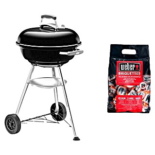Weber Barbacoa redonda con tapa Compact Kettle 47 + Briquetas (Diámetro de la superficie de la parrilla: 47 cm, Negro/Plateado)