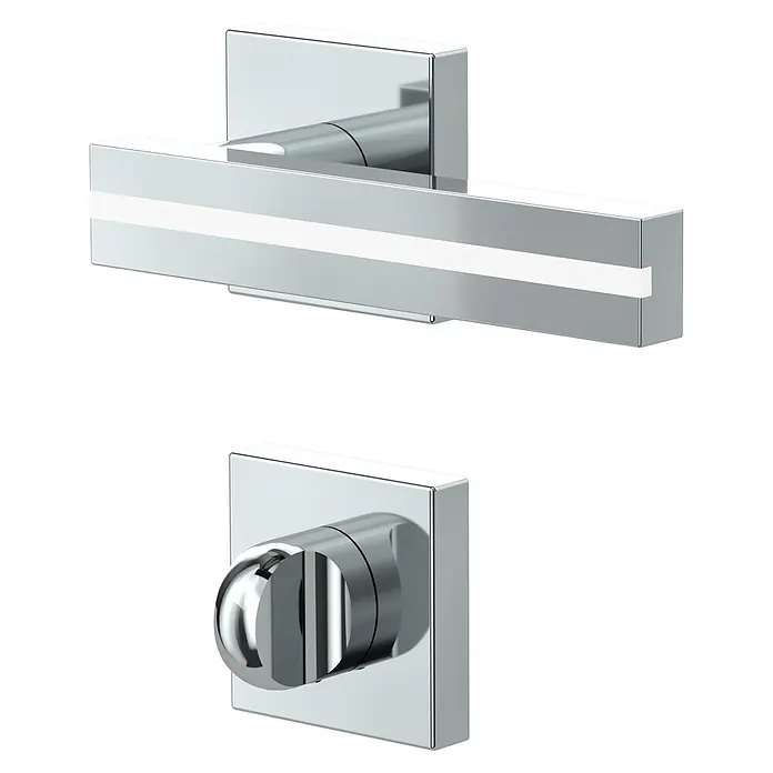 Diamond Doors Black Edition Zimmertürgarnitur WC Hampton White - Chrom, Stärke Tür: 40 mm - 45 mm, Schlitzkopf/Olive - Modernes, verchromtes Badarmatur-Set mit klaren, eckigen Formen, bestehend aus einem Wasserhahn und einem Drehknopf zur Temperaturregelung.