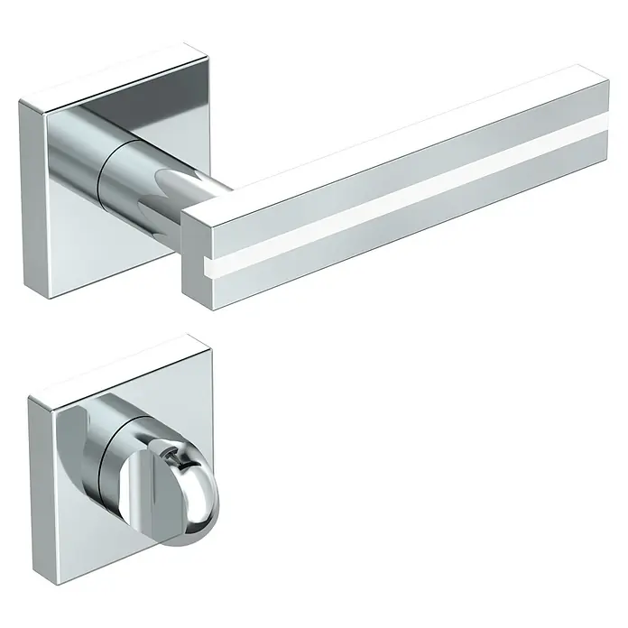 Diamond Doors Black Edition Zimmertürgarnitur WC Hampton White - Chrom, Stärke Tür: 40 mm - 45 mm, Schlitzkopf/Olive - Elegantes Türgriff-Set mit modernem, eckigem Design in glänzendem Chrom. Ideal für stilvolle Inneneinrichtung und einfache Montage.