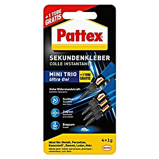 Pattex Sekundenkleber Mini Trio Ultra Gel (1 g, Tube, Gelartig, 4 Stk.)