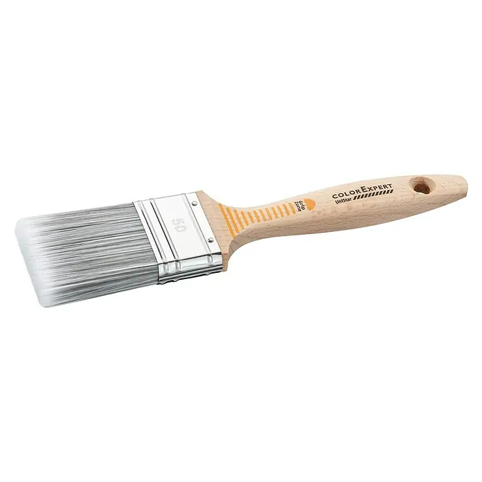 Paletina para pintura de paredes Unistar - Anchura cerdas: 50 mm, Tipo de cerdas: Fibra sintética, Madera - Pincel Color Expert UniStar, tamaño 50, con mango de madera y zonas de agarre amarillas para pintar cómodamente, ideal para aplicaciones de color precisas.