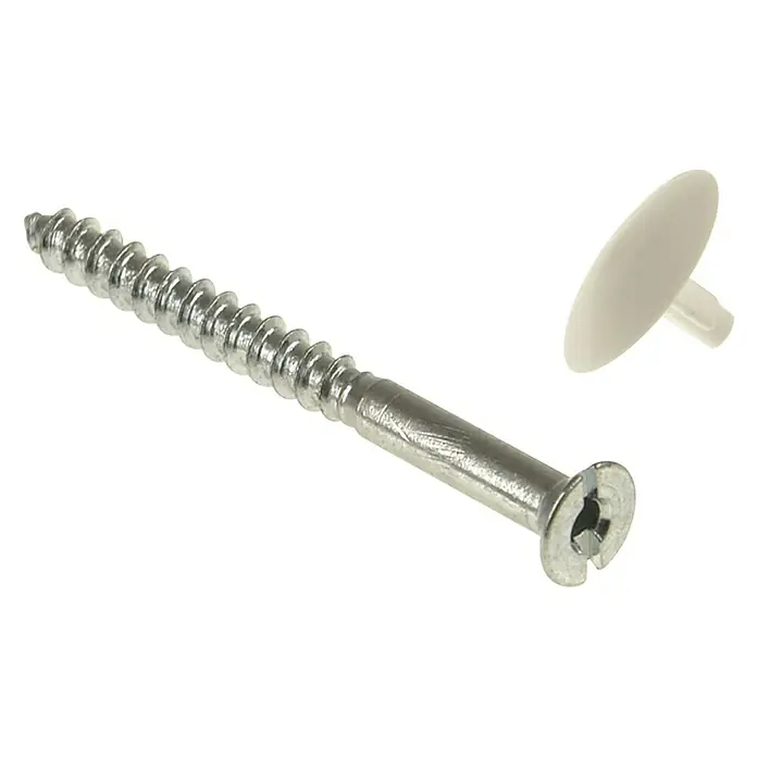 Universalschraube mit Kappe - Ø x L: 4,5 x 35 mm, 4 Stk. - Schraube mit Kopf und eine passende Abdeckkappe, ideal für Möbelbefestigungen und zur optischen Aufwertung.