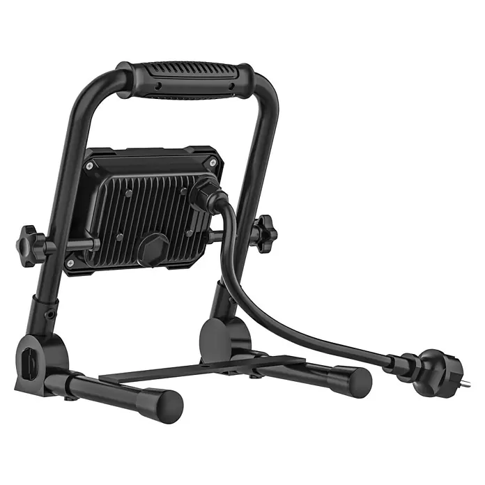 Voltolux LED-Baustrahler - 20 W, 1.700 lm, 6.500 K, IP65 - Schwarzer LED-Baustrahler mit Tragegriff und verstellbarem Ständer für flexible Beleuchtung auf Baustellen und im Freien.