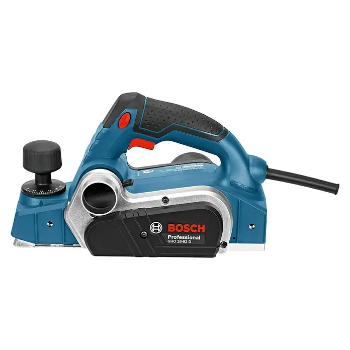Bosch Professional Handhobel GHO 26-82 D - 710 W, Hobeltiefe: 0 mm - 2,6 mm, Leerlaufdrehzahl: 18.000 U/min - Bild einer Bosch GHO 26-82 D Hobelmaschine, ein professionelles Werkzeug zum Glätten von Holzoberflächen für präzise Ergebnisse.