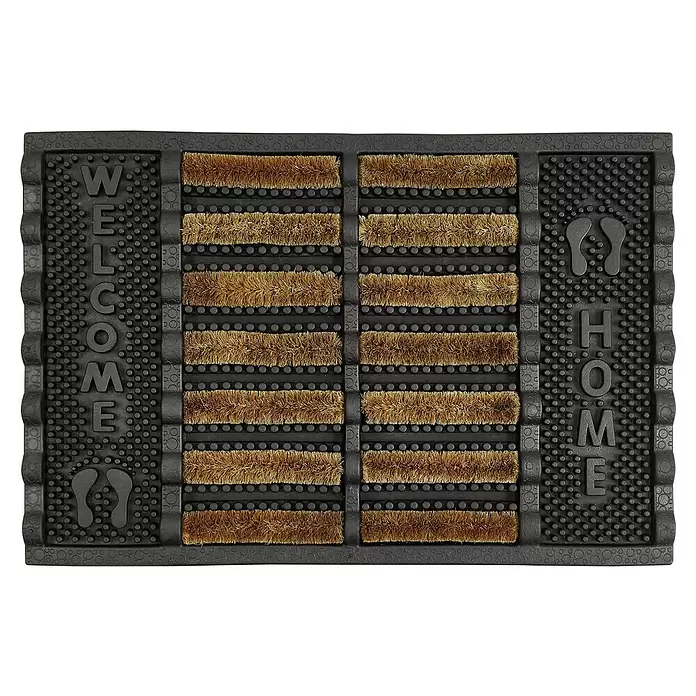 Fußmatte Chill Kokos - 40 x 60 cm, Schwarz/Braun, Material Nutzschicht: 95 % Gummi, 5 % Kokos, Welcome, Kokos - Schwarze Gummifußmatte mit braunen Kokosfaser-Bürstenstreifen und „WELCOME HOME“-Text.