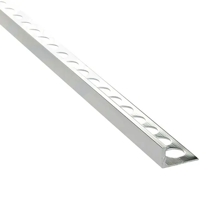 Perfil para baldosas Eurocanto Plata - Aluminio, Plateado, 2,5 m x 12 mm, Brillante - Perfil de moldura de baldosa plateada para un acabado elegante y limpio en proyectos de baldosas. El perfil es robusto y duradero.
