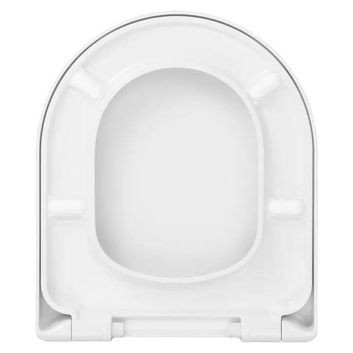 WC-Sitz Toscana Beach - Duroplast, Weiß, Mit Absenkautomatik - Nahaufnahme eines weißen Toilettensitzes mit abgerundeten Kanten und einem minimalistischen Design.