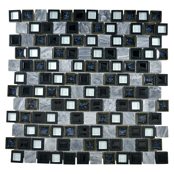 Mosaikfliese Quadrat Crystal Mix XCP BM19 (30 x 30 cm, Grau/Schwarz, Glänzend)