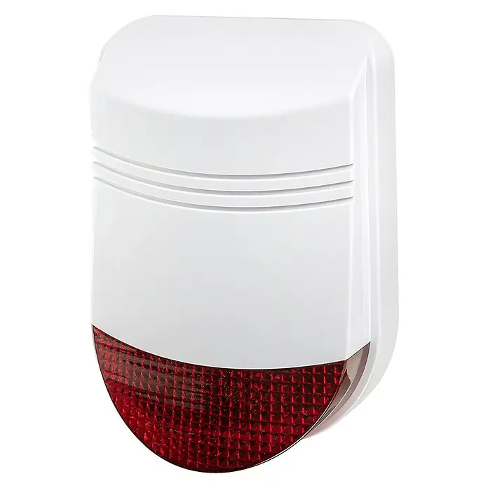 Safe2Home Alarmsirene SP110 - Passend für: Safe2Home Alarmanlage SP110/210, B x H: 150 x 320 mm, Alarmsignal: 105 dB - Weißer Hausalarm mit rotem Lichtsignal. Das Gerät sorgt für Sicherheit und schreckt Einbrecher ab, ideal für jedes Zuhause.
