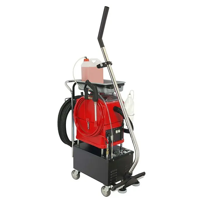 Arcora Waschsauger Aniko 30 Foamtec - 1.000 W, Flächenleistung: 25 m²/h - Professioneller Teppichreinigungsautomat mit roter Pumpe und schwarzem Tank. Ideal für die gründliche Reinigung von Teppichen.