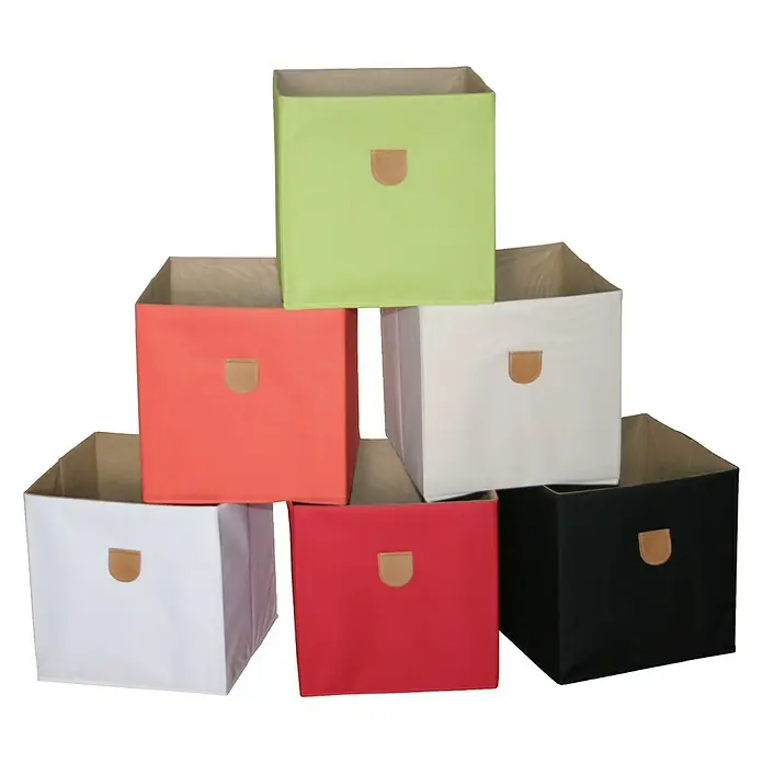 Phönix Aufbewahrungsbox Stor It - L x B x H: 34 x 34 x 34 cm, Kunststoff, Grün - Stapel von sechs farbenfrohen Stoffaufbewahrungsboxen, die eine praktische und dekorative Stauraumlösung darstellen.