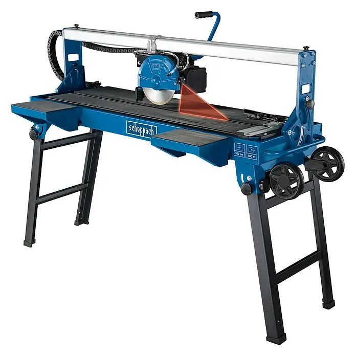 Scheppach Elektro-Fliesenschneider FS3600 - 900 W, Max. Schnittlänge: 920 mm, Schnitttiefe bei 90 °: 36 mm - Scheppach Fliesenschneider mit großem Schneidetisch und Diamanttrennscheibe für präzise Schnitte.
